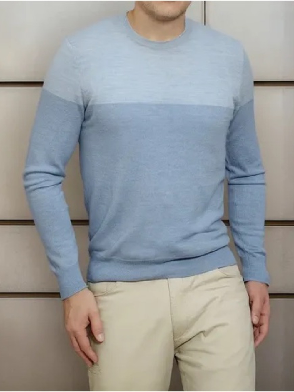 Calvin Klein Men's Size XXL Crewneck Sweater Blue Colorblock‎ 100% Merino Wool